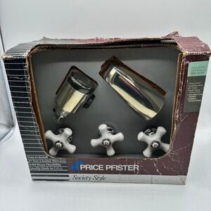 NOS Price Pfister Society Style Tub Shower Set 3 Valve Porcelain Handle 801-3CPC